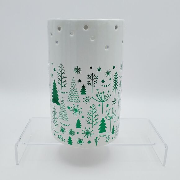 Yankee Candle Luminary Tea Light Holder Balsam & Cedar Green & White Holiday New - Picture 11 of 13